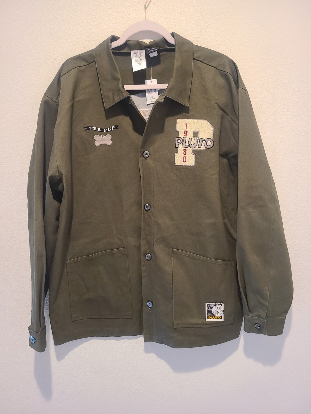 Disney Olive Green Lightweight Shirt Jacket with Pluto Patches